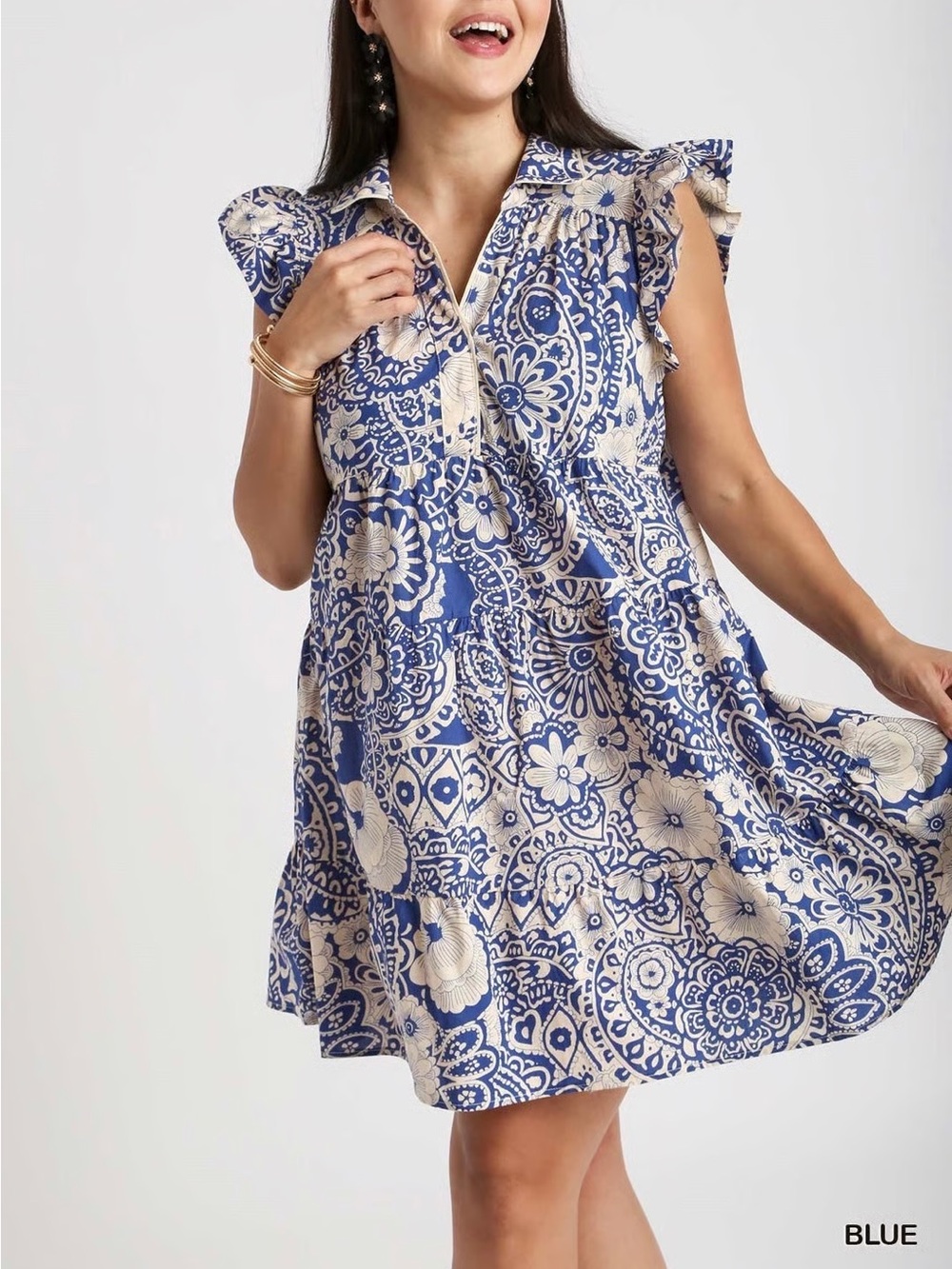 Umgee Women's Blue and White Floral Dress